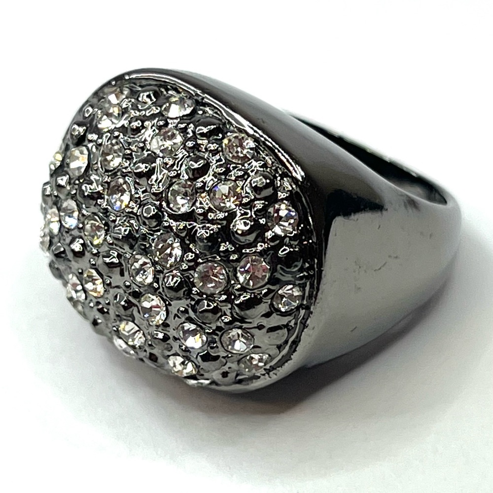 Crystal and Silver Nugget Dome Statement Ring